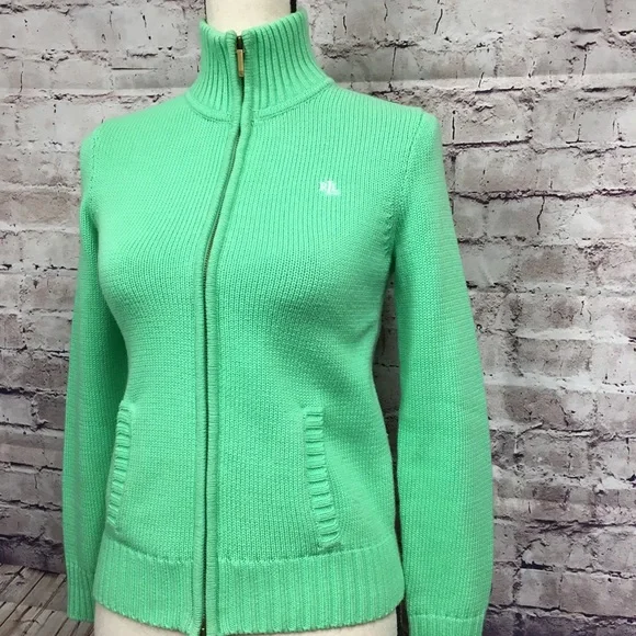 Ralph Lauren Green Zipper Cardigan Sweater - Picture 2 of 7